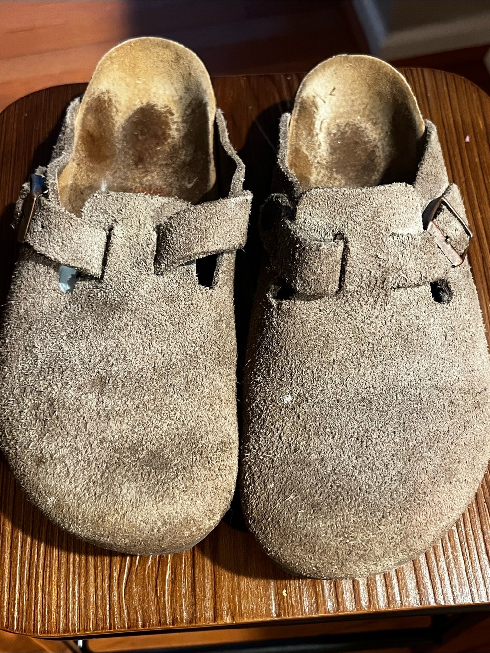 Birkenstock Brown Suede Clog Mules with Buckle